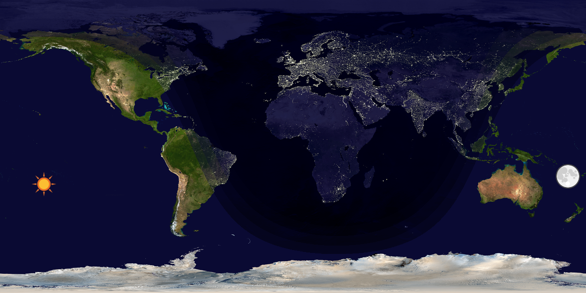 Verdenskart som viser dag og natt 