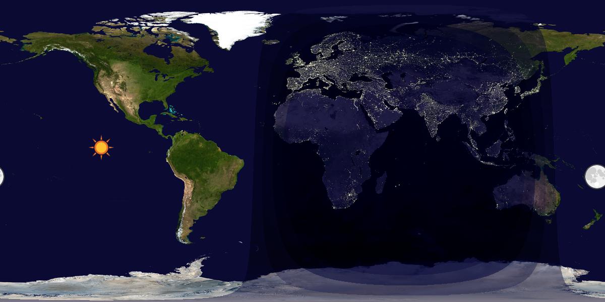 Verdenskart som viser dag og natt 