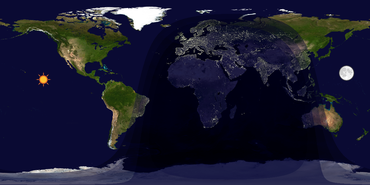 Verdenskart som viser dag og natt 