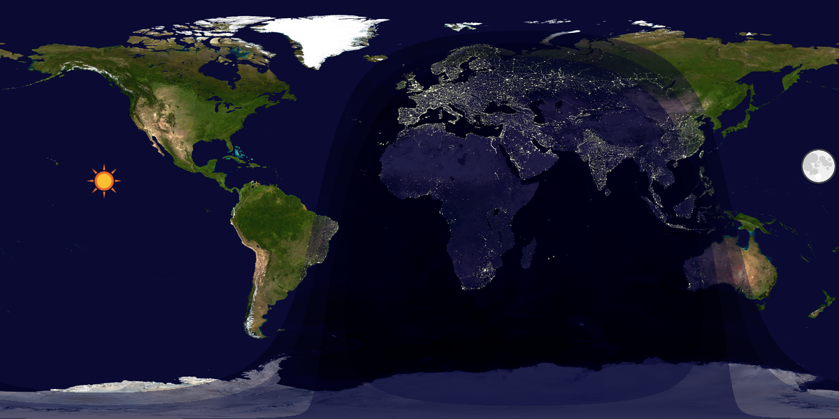 Verdenskart som viser dag og natt 