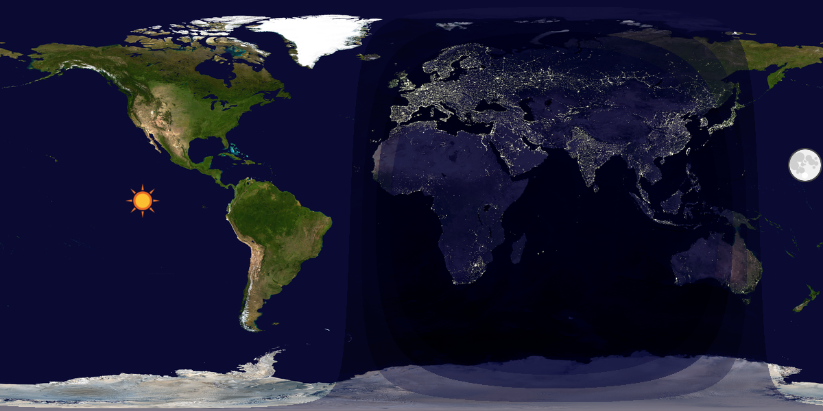 Verdenskart som viser dag og natt 