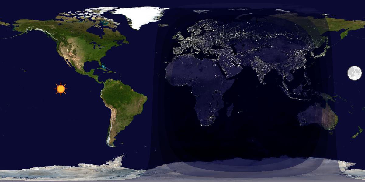 Verdenskart som viser dag og natt 