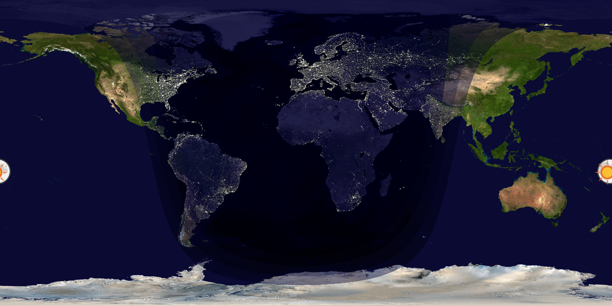 Verdenskart som viser dag og natt 
