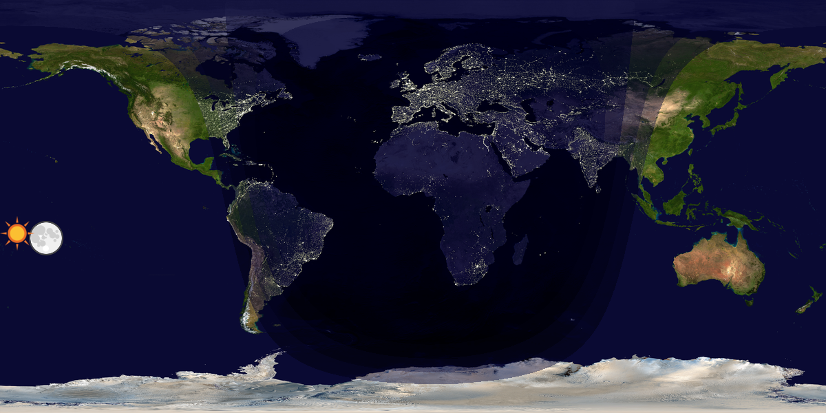 Verdenskart som viser dag og natt 