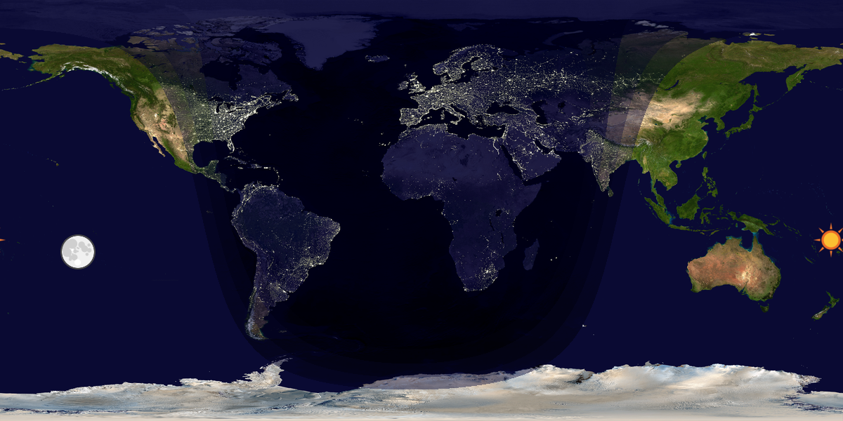 Verdenskart som viser dag og natt 
