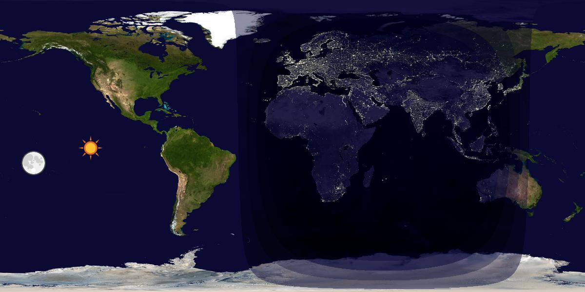 Verdenskart som viser dag og natt 