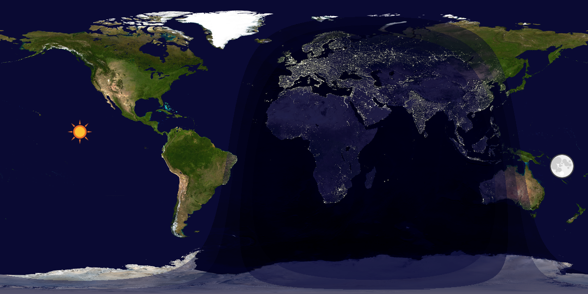 Verdenskart som viser dag og natt 