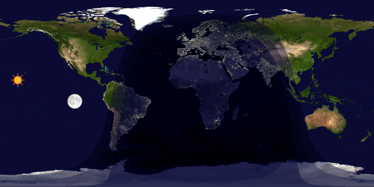Verdenskart som viser dag og natt 
