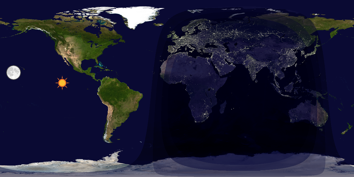 Verdenskart som viser dag og natt 