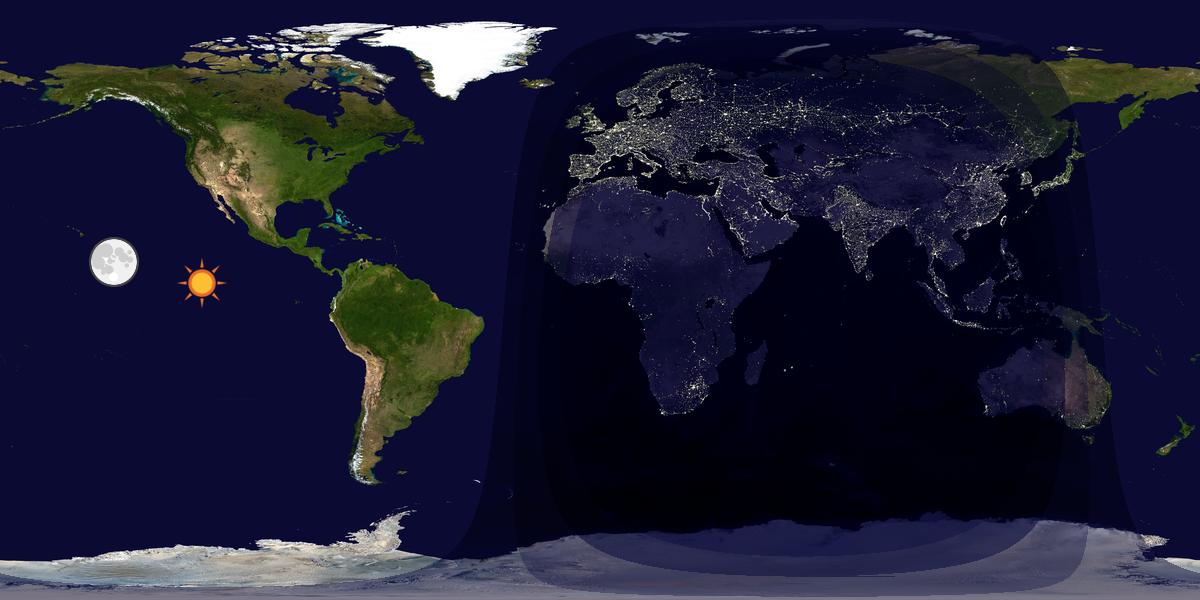 Verdenskart som viser dag og natt 