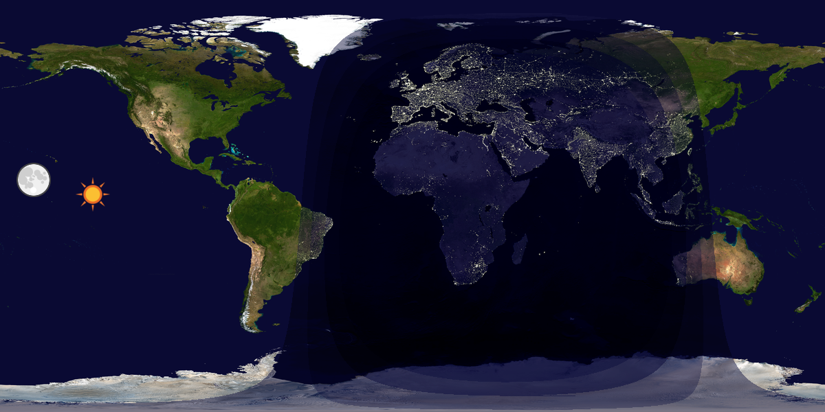 Verdenskart som viser dag og natt 