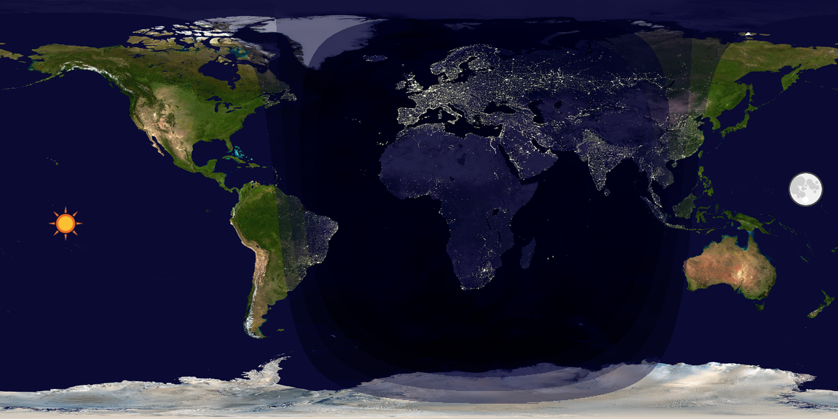 Verdenskart som viser dag og natt 