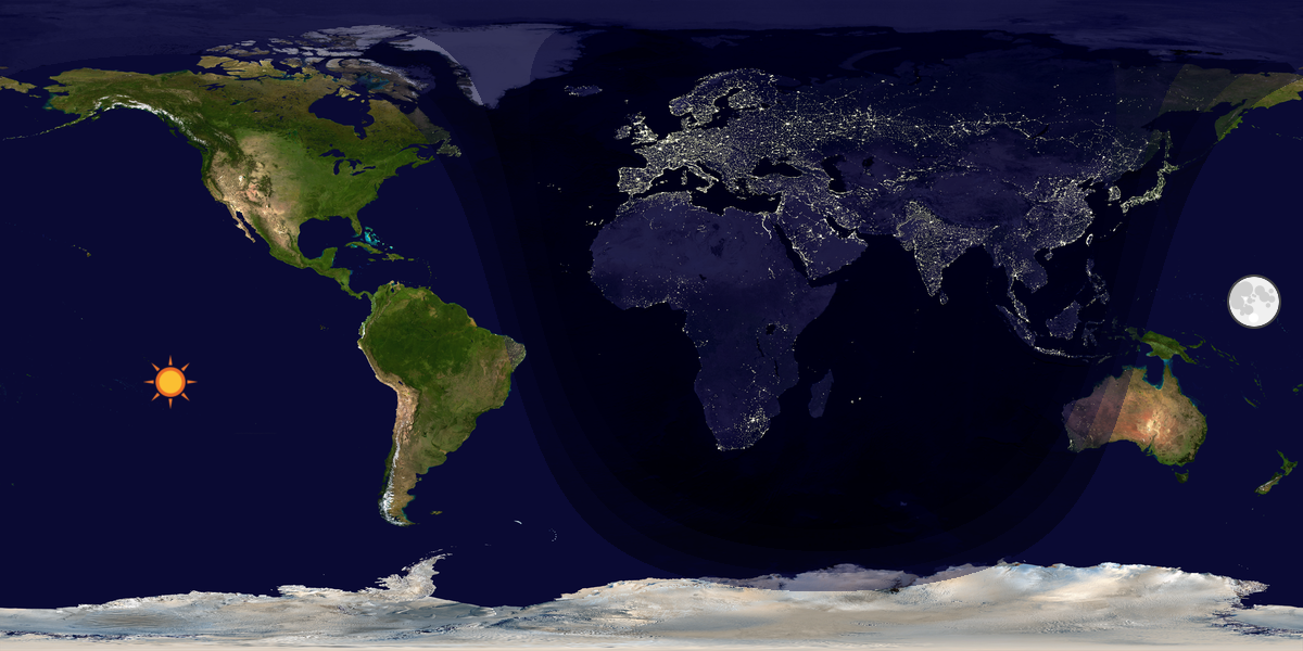 Verdenskart som viser dag og natt 