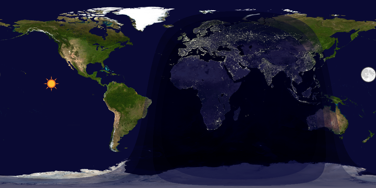 Verdenskart som viser dag og natt 