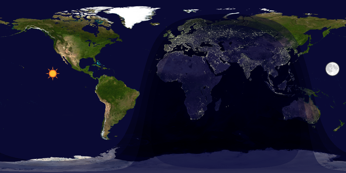 Verdenskart som viser dag og natt 
