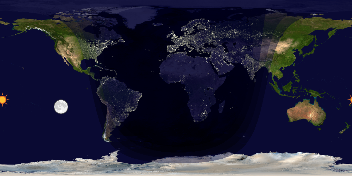 Verdenskart som viser dag og natt 