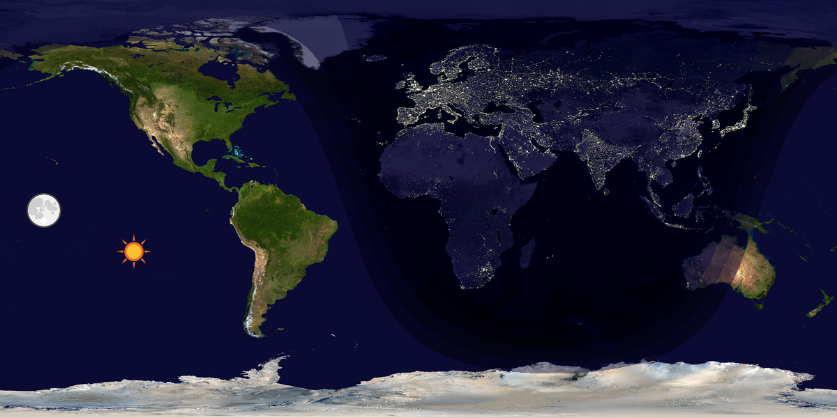 Verdenskart som viser dag og natt 