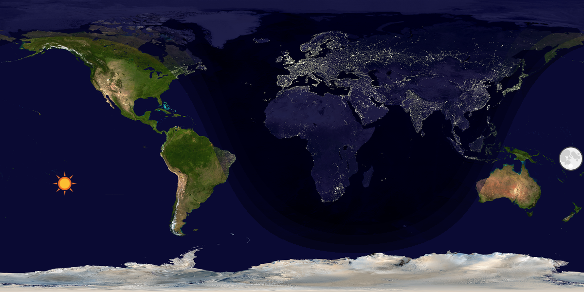 Verdenskart som viser dag og natt 
