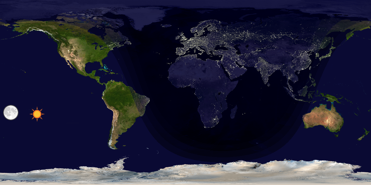 Verdenskart som viser dag og natt 