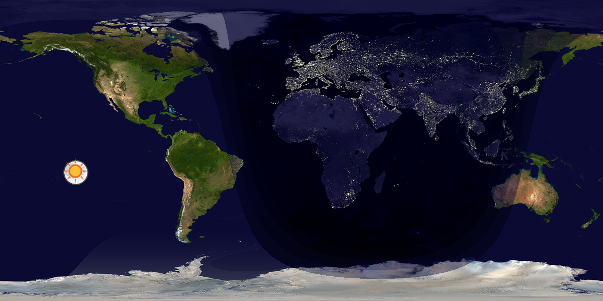 Verdenskart som viser dag og natt 