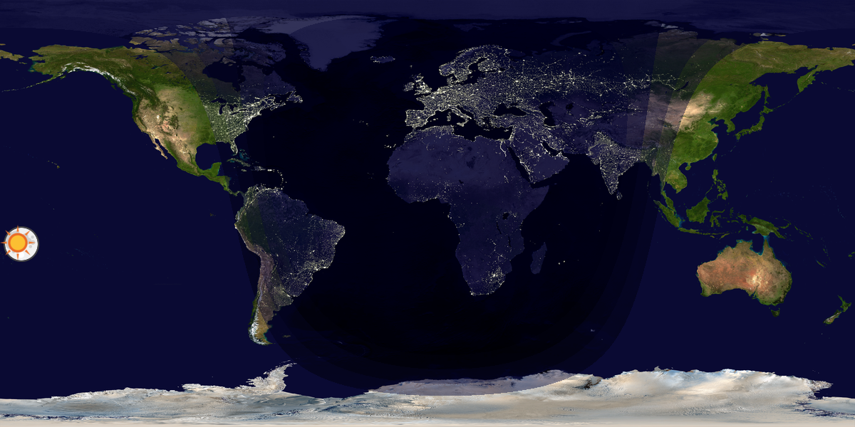 Verdenskart som viser dag og natt 