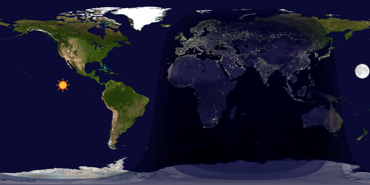 Verdenskart som viser dag og natt 