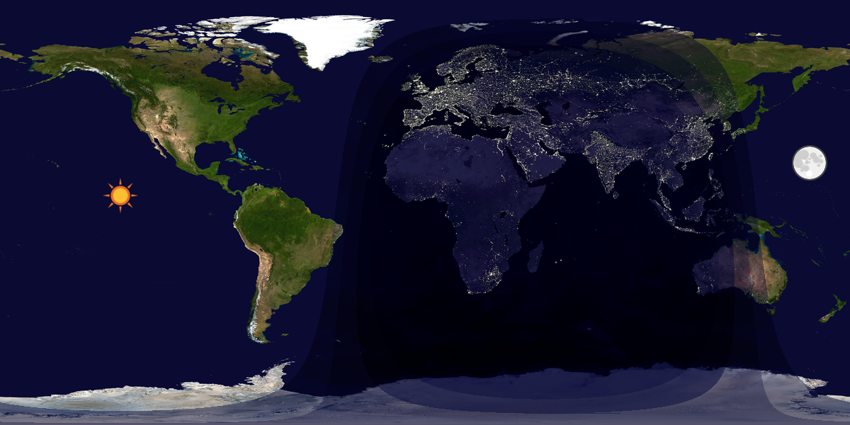 Verdenskart som viser dag og natt 