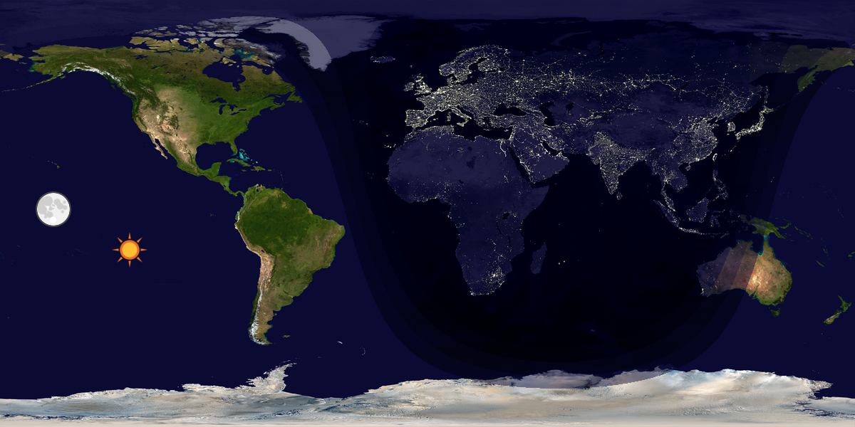 Verdenskart som viser dag og natt 