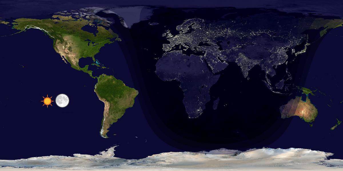Verdenskart som viser dag og natt 