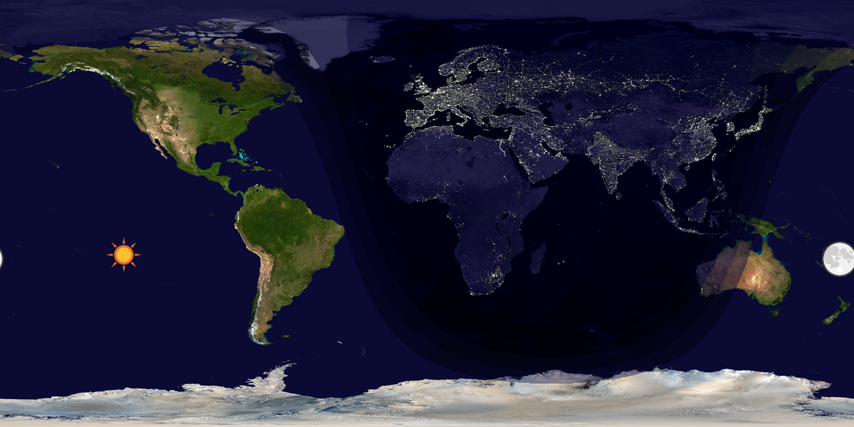 Verdenskart som viser dag og natt 