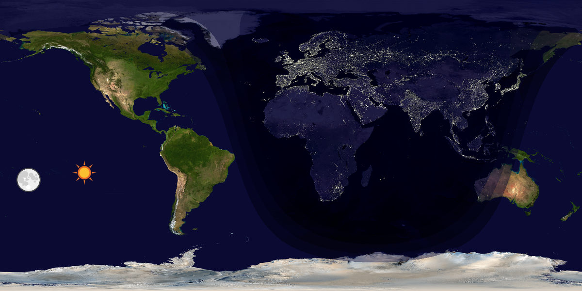 Verdenskart som viser dag og natt 