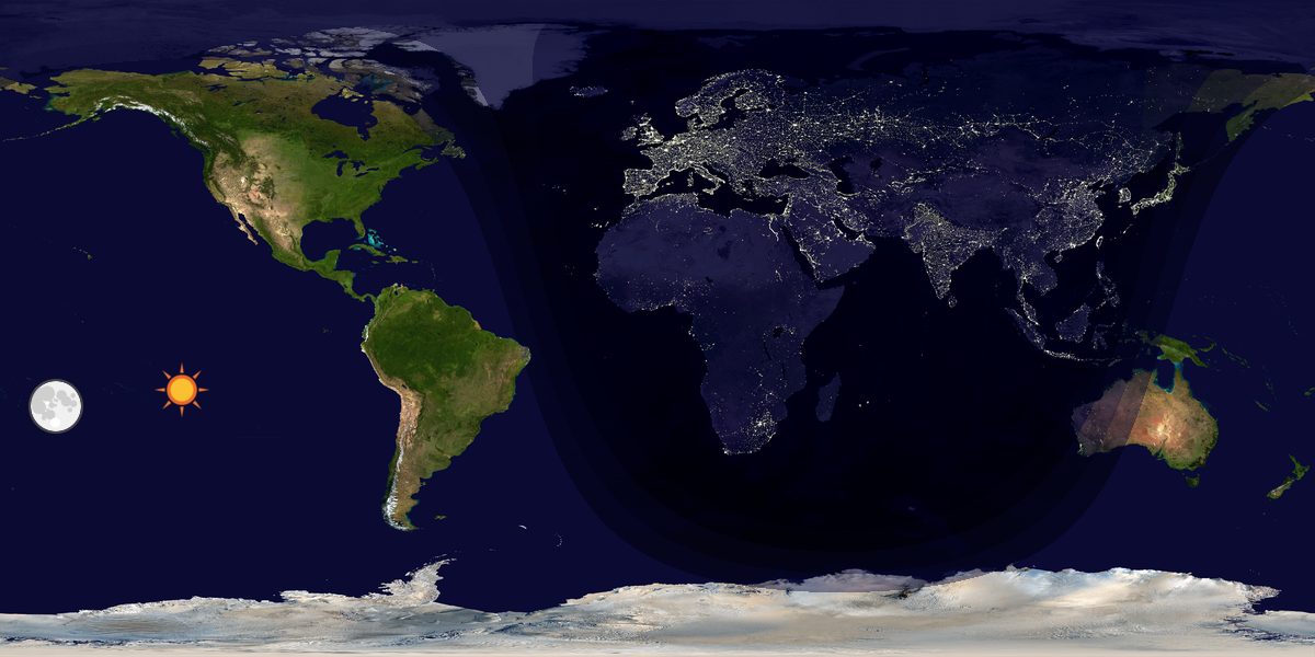 Verdenskart som viser dag og natt 