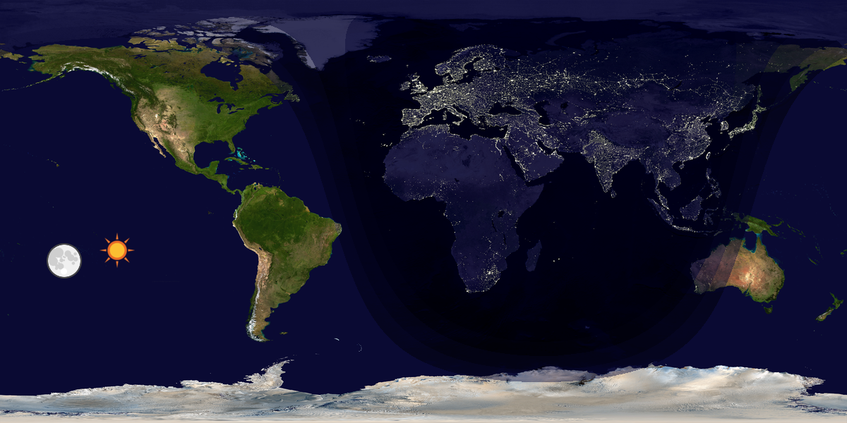 Verdenskart som viser dag og natt 