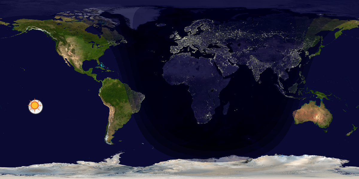 Verdenskart som viser dag og natt 