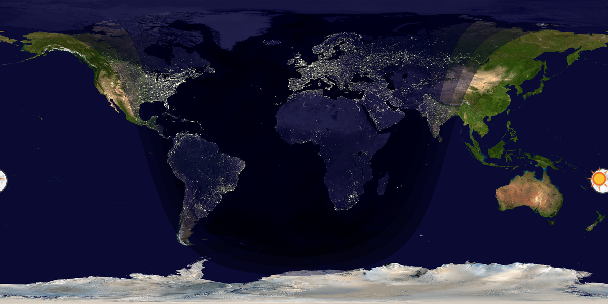 Verdenskart som viser dag og natt 