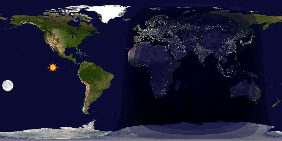 Verdenskart som viser dag og natt 