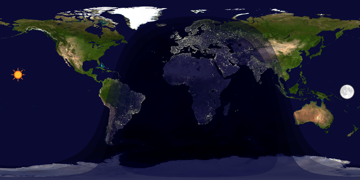 Verdenskart som viser dag og natt 