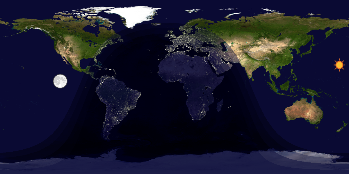 Verdenskart som viser dag og natt 