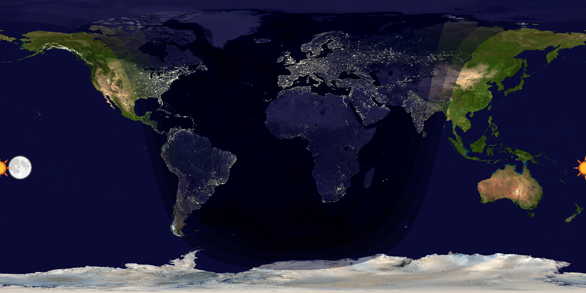 Verdenskart som viser dag og natt 