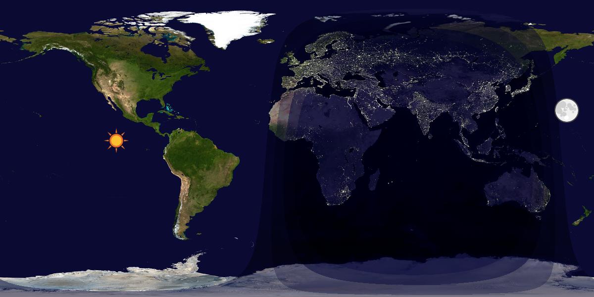 Verdenskart som viser dag og natt 
