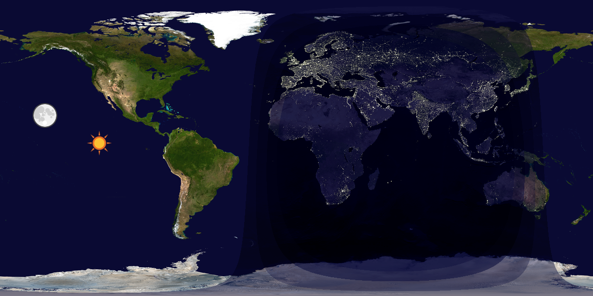 Verdenskart som viser dag og natt 