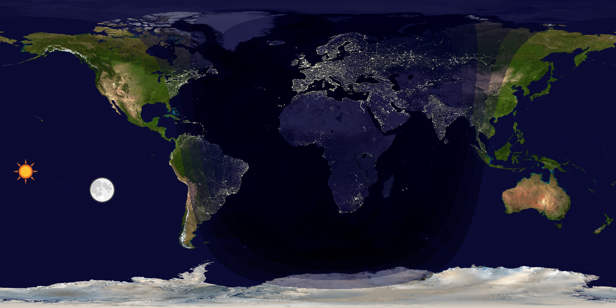Verdenskart som viser dag og natt 