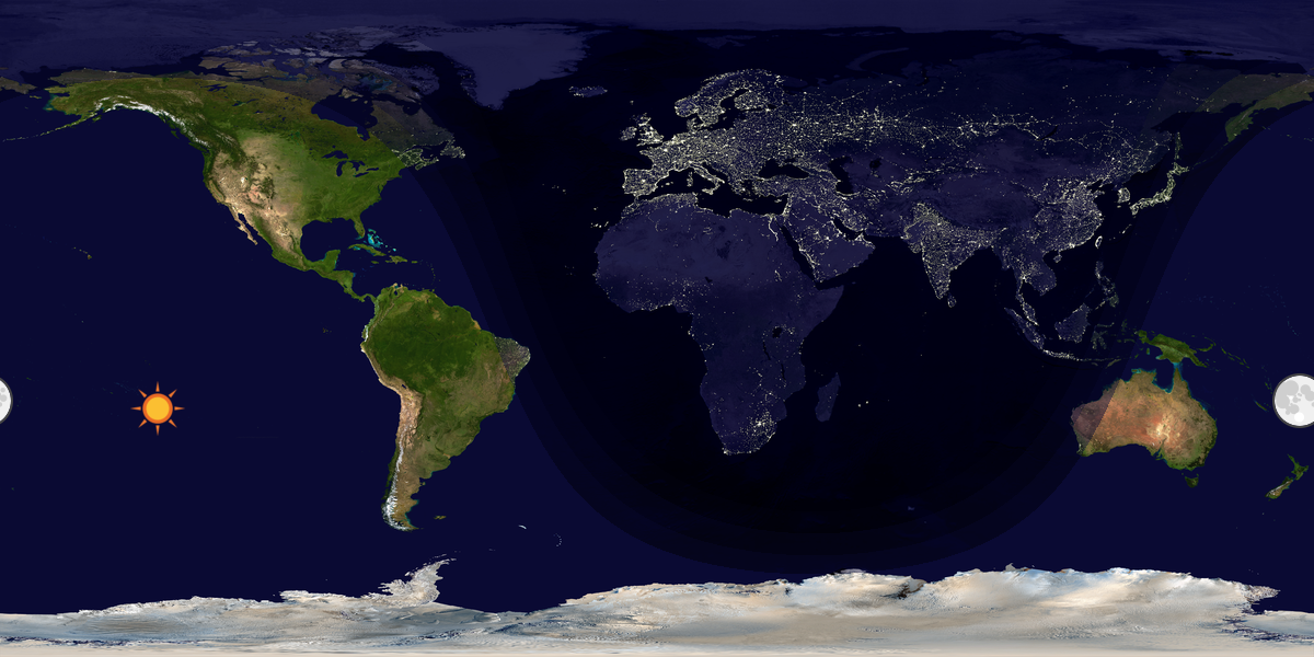 Verdenskart som viser dag og natt 