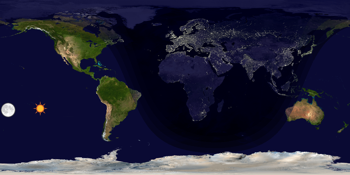 Verdenskart som viser dag og natt 