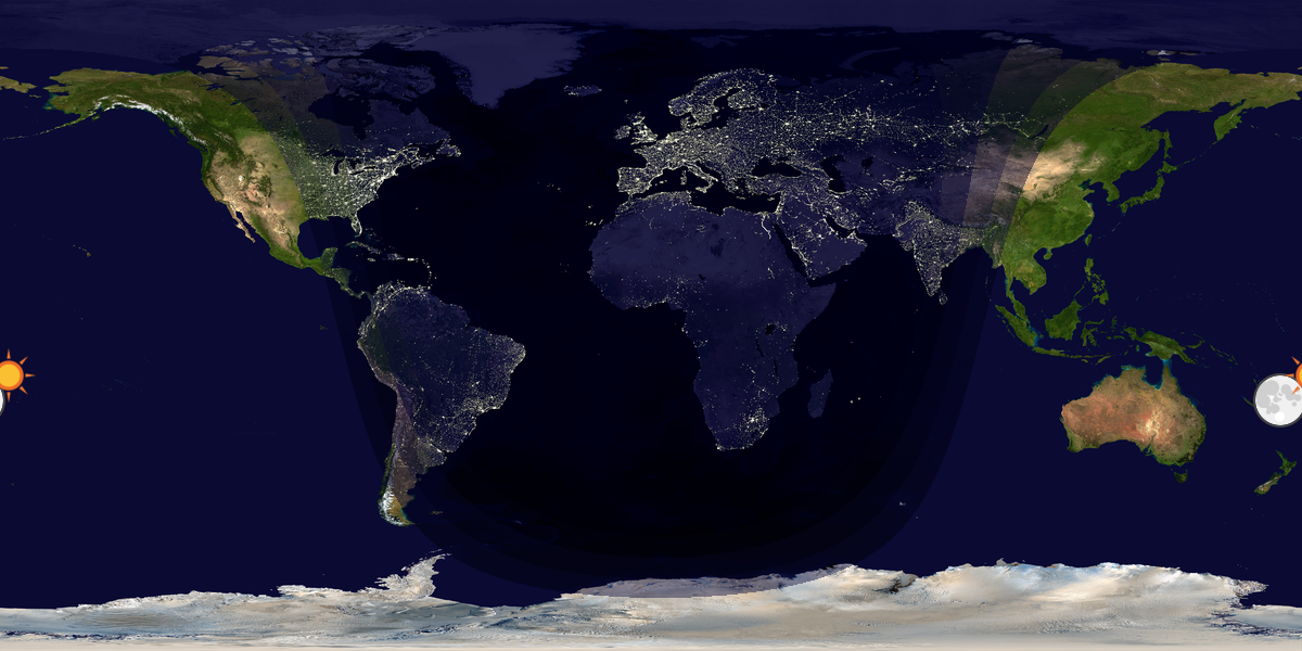 Verdenskart som viser dag og natt 