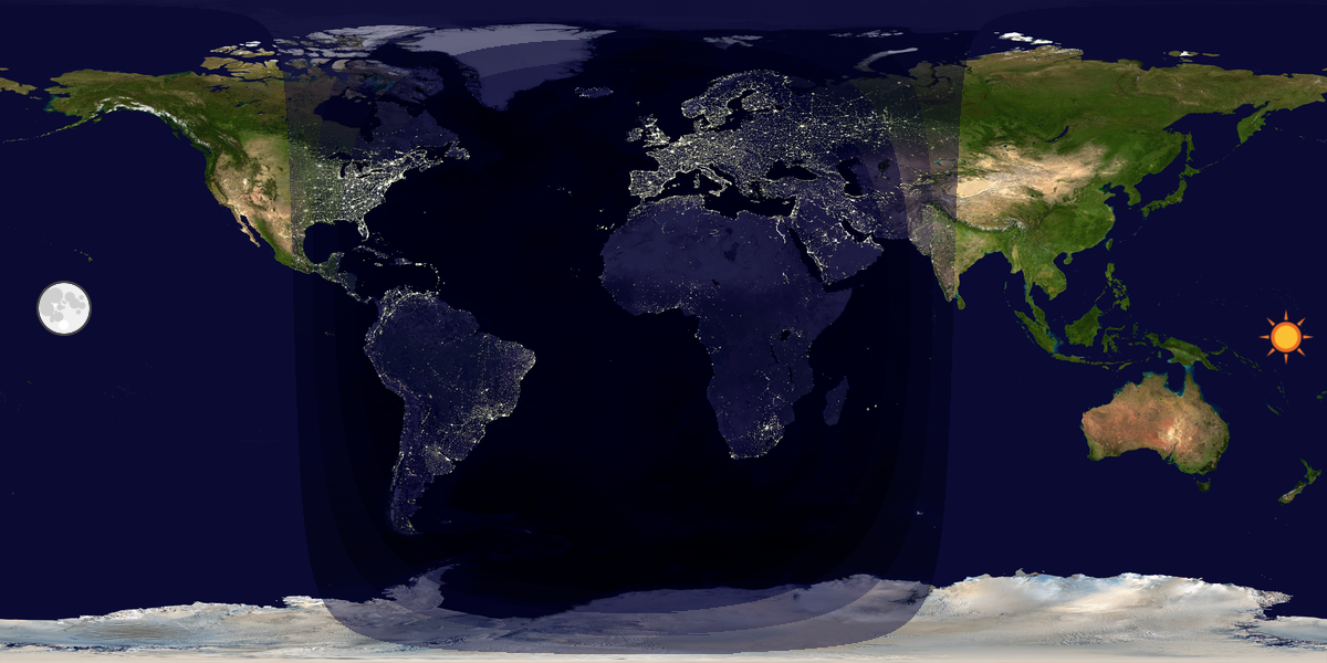 Verdenskart som viser dag og natt 