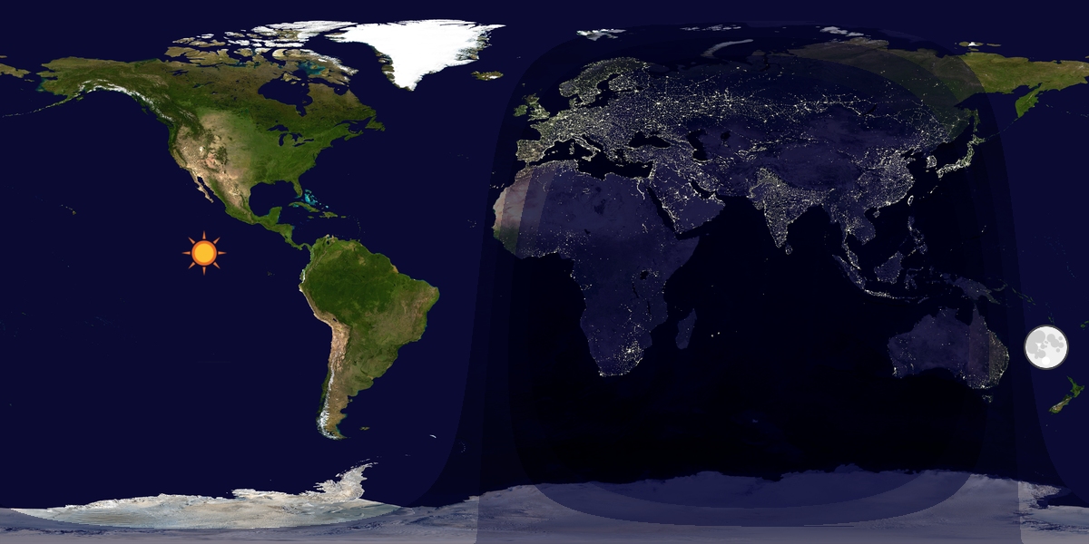 Verdenskart som viser dag og natt 