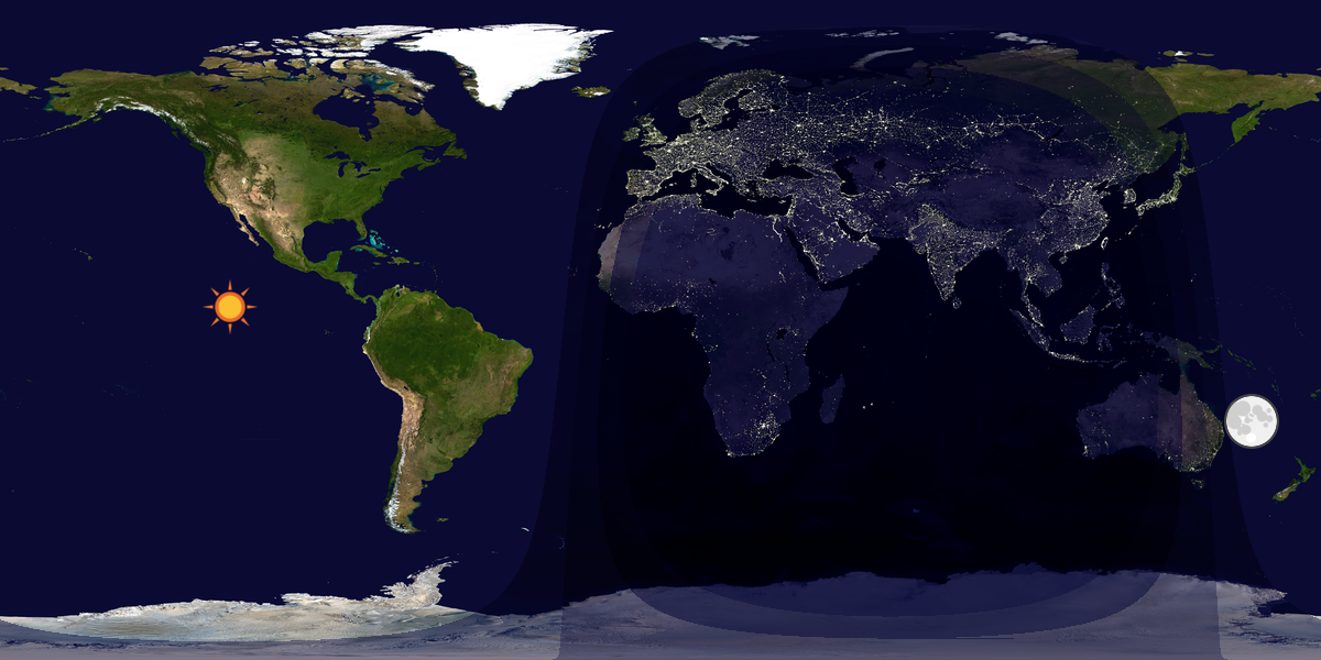 Verdenskart som viser dag og natt 