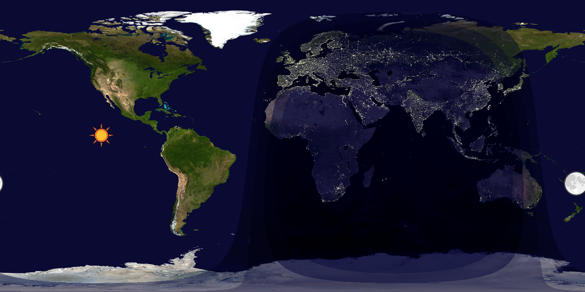 Verdenskart som viser dag og natt 