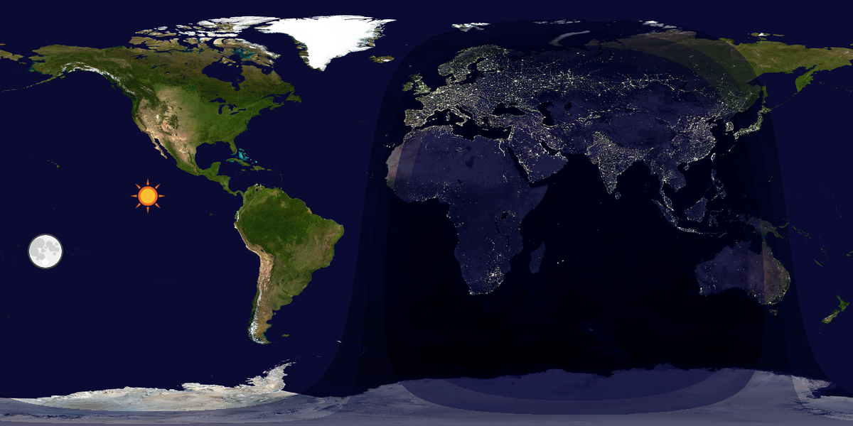 Verdenskart som viser dag og natt 